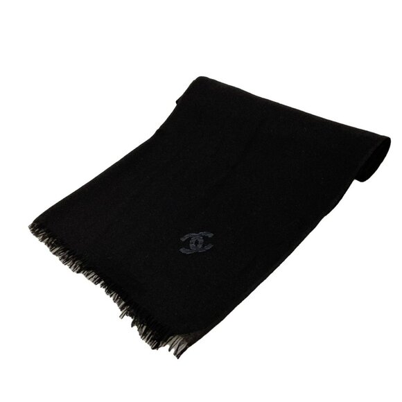 Auth CHANEL - Black Cashmere Scarf - Picture 1 of 4